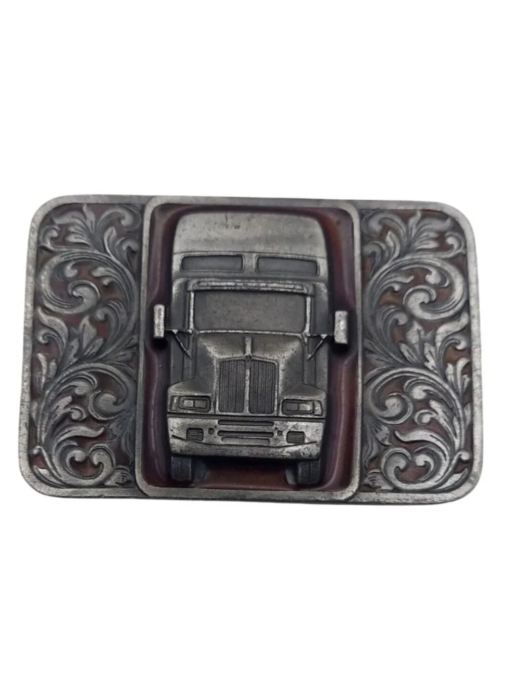 Kenworth Semi Truck Belt Buckle Silvertone Red Enamel Tonkin Bergamot W-420 1992
